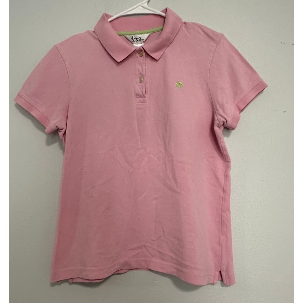 Lilly Pulitzer Polo Shirt Kids Large Pink Excellent Palm Tree Embroidery Pima